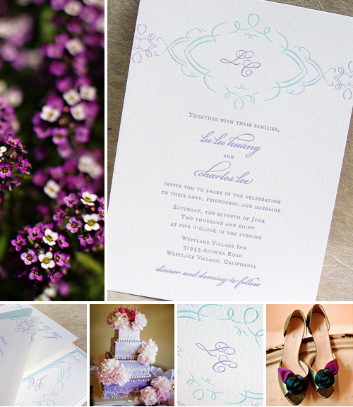 ephemera letterpress blue purple calligraphy invitations Wedding Invitations
