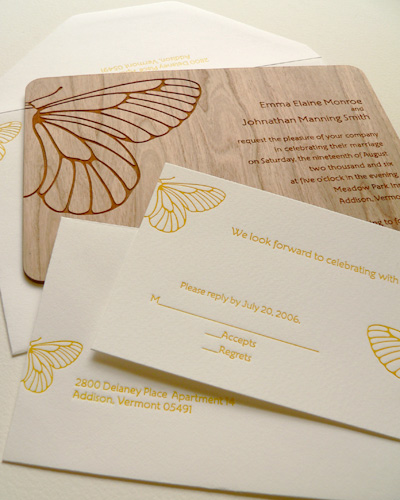 oslo press butterfly wood veneer engraved wedding invitation Wood Vener 