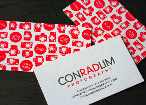 red letterpress photographer double-sided business card