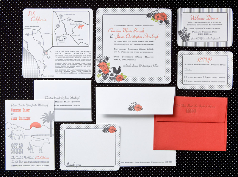 Christine Jason 39s Polka Dot and Floral Wedding invitations