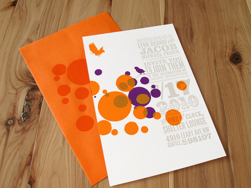 Orange Purple Letterpress Wedding Invitations 500x375 Circus Poster Inspired