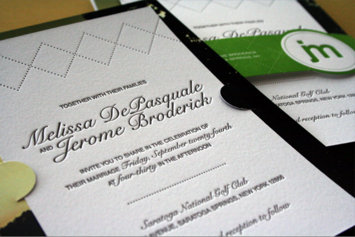 argyle letterpress wedding invitation 500x334 Melissa Jeromes Argyle and 