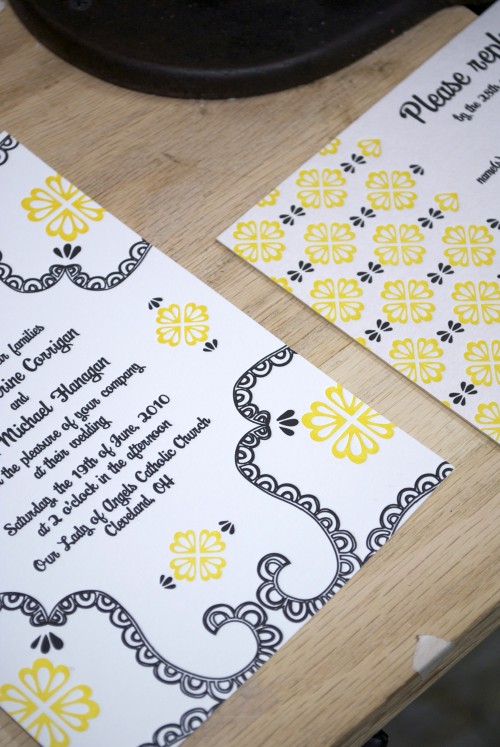 yellow black white letterpress wedding invitations 500x747 Mary Kevins 
