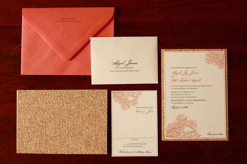 First up this lovely invitation suite inspired by beautiful coral reefs 