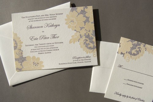 purple burlap and lace wedding invitations