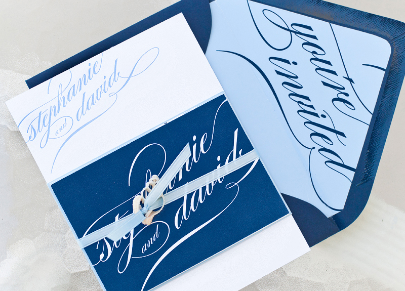 blue calligraphy wedding invitations envelope 500x359 Stephanie Davids 