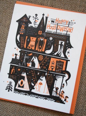 halloween letterpress card hello lucky 300x406 Halloween Cards and Invitations