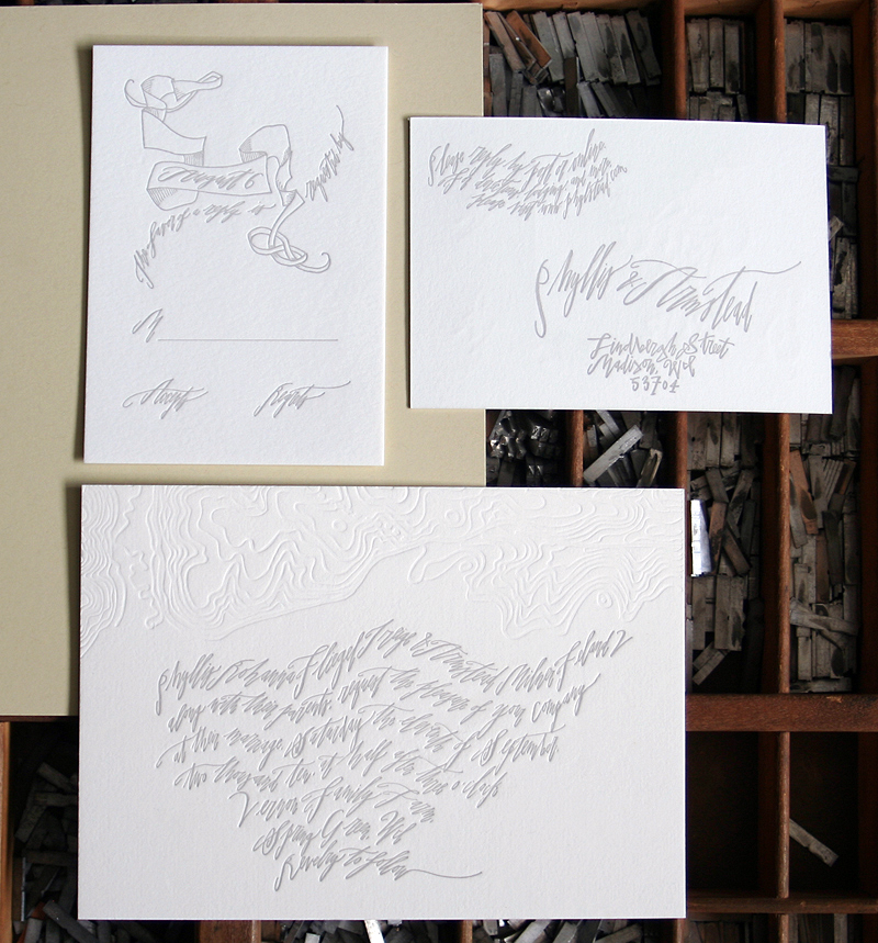 Modern Calligraphy Topography Letterpress Wedding Invitations 500x536 
