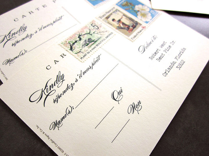 Wedding Invitation RSVP Postcard Vintage Stamps2 500x375 Danielle Robs 