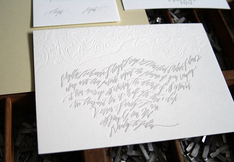 Modern Calligraphy Topography Letterpress Wedding Invitation 500x346 Best of