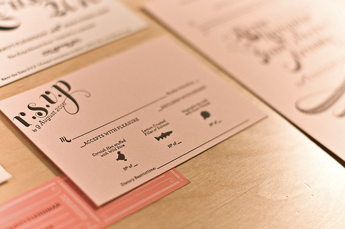 Pink Gold Letterpress Wedding Invitation RSVP Card Best of 2010 Wedding 