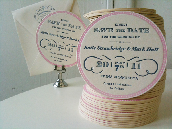 Designer Bill Coombs sent over these fun letterpress coaster save the dates