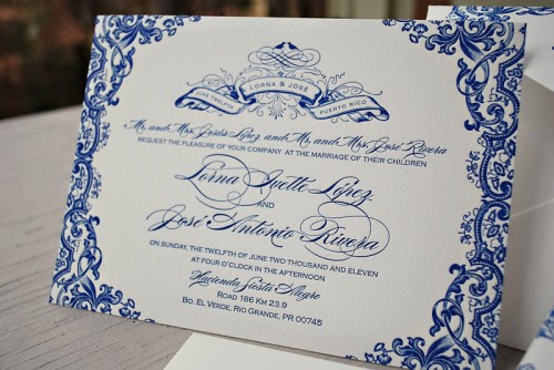 Blue-Letterpress-Puerto-Rico-Wedding-Invitations-Text Blue Letterpress Puerto Rico Wedding Invitations Text 500x334 Lorna + Joses Puerto Rico Destination Wedding Invitations