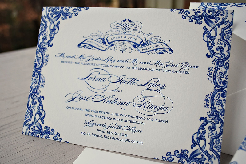 Blue Letterpress Puerto Rico Wedding Invitations Text 500x334 Lorna Joses 