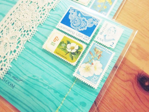 Faux Bois Wedding Invitations Vintage Stamps 500x375