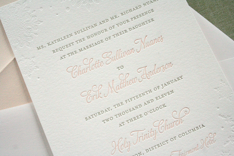 Pink Gray Winter Snowflake Letterpress Wedding Invitations Oh So Beautiful