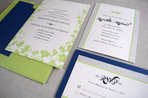Meredith Michael's Modern Green and White Wedding Invitations