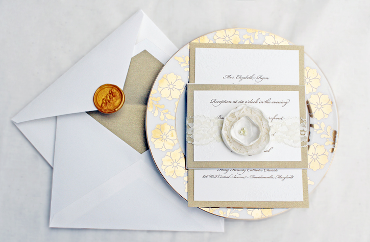Classic Gold Letterpress Wedding Invitations Suite 500x327 Elizabeth 