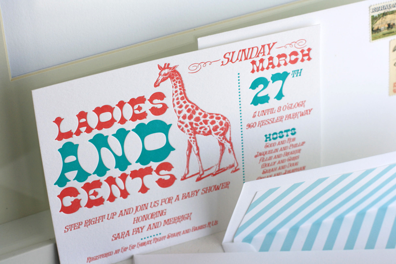 Red Turquoise Letterpress Circus Theme Baby Shower Invitations3 500x333 Red
