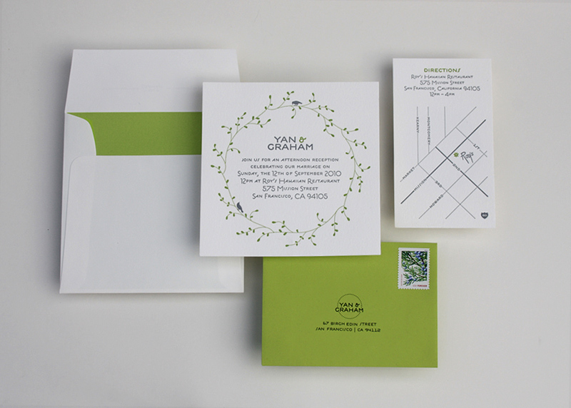 green white nature inspired letterpress wedding invitations 500x357 Yan