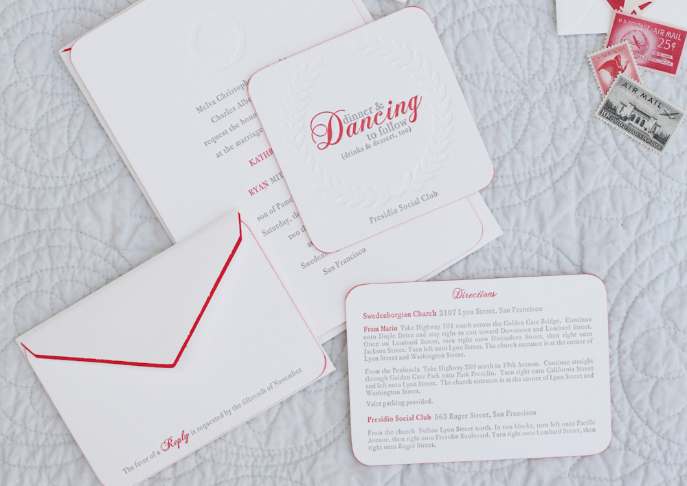 Classic Elegant Red White Gray Letterpress Wedding Invitations Reply 500x354