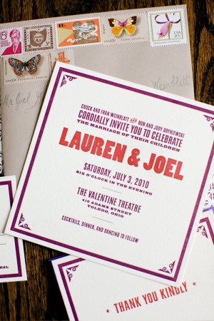  Tom Foolery Red Purple Letterpress Wedding Invitations 300x450 Lauren 