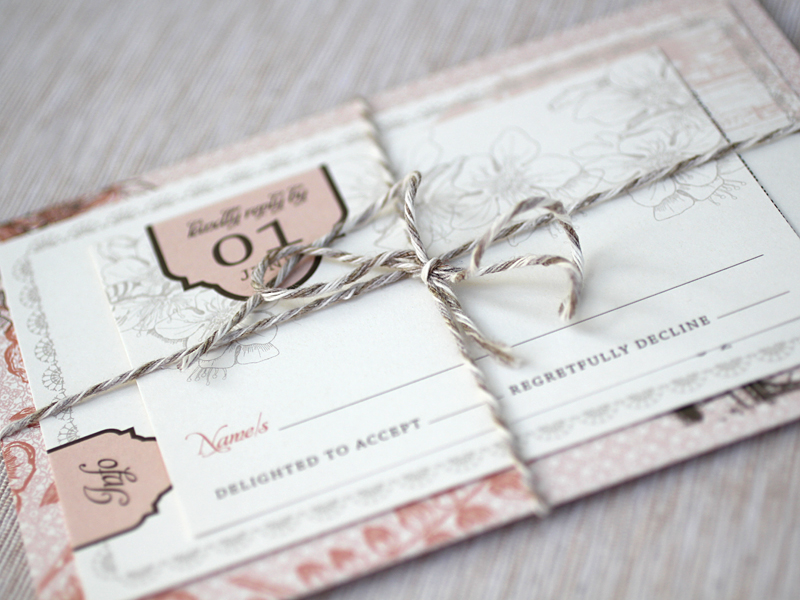 Invite your friends and family to you reception with light pink stationery 