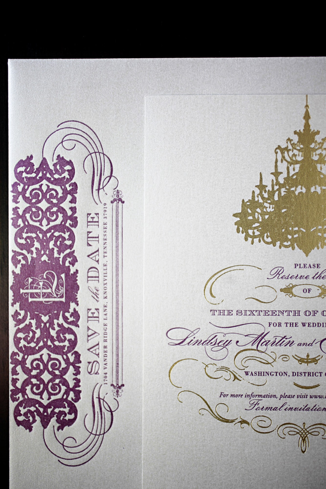  Purple Gold Ornate Letterpress Wedding Invitations Washington DC2 
