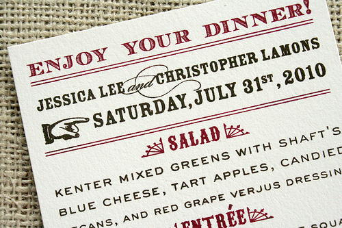Western type wedding menu Wedding Details Creative Menu Ideas