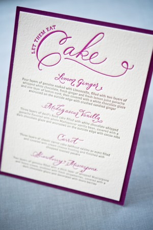 Letterpress Calligraphy Wedding Cake Menu 300x451
