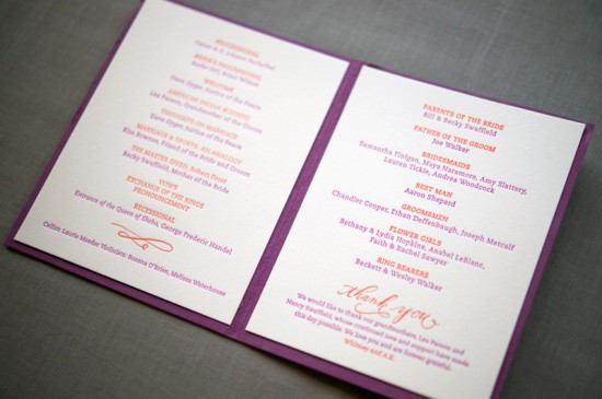 Letterpress Calligraphy Wedding Ceremony Program3 550x365