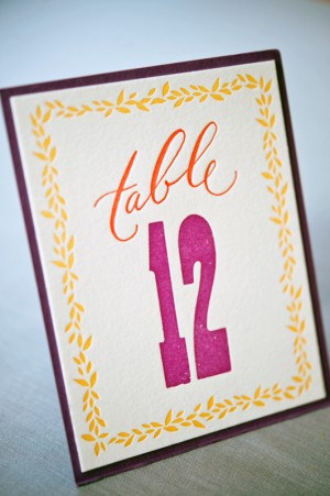 Letterpress Calligraphy Wedding Table Number Sign 300x451