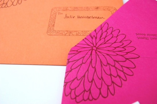 Pink Orange Letterpress Fourth Birthday Party Invitation Envelope Detail 550x365