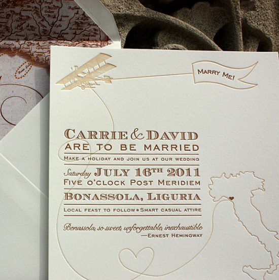 Travel Inspired Italy Letterpress Wedding Invitations 550x552