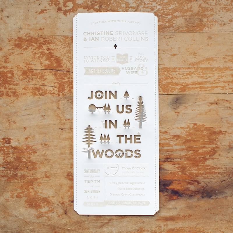  cut invitation with popup cut out details DIY Woodland Cutout Wedding 