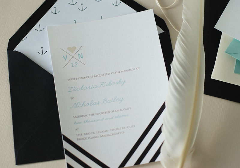 Modern Black White Wedding Invitations Stripes 550x385 Modern Nautical Black