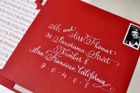 Red White Modern London Letterpress Wedding Invitations Calligraphy2 550x365