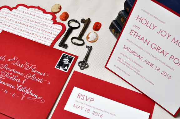 Red White Modern London Letterpress Wedding Invitations3 550x365 Red and 