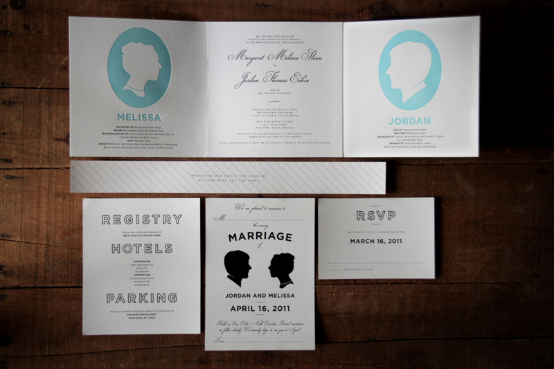 Custom Silhouette Letterpress Wedding Invitations Suite 550x366 Melissa 