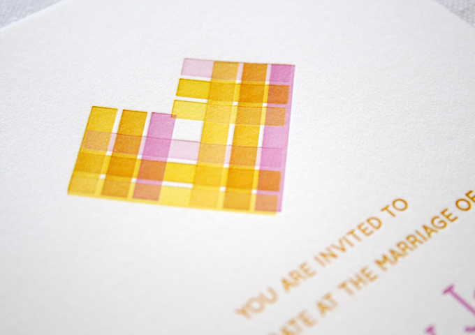 Pink Yellow Letterpress Overprinting Wedding Invitations Constellation Co
