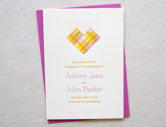 Pink Yellow Letterpress Overprinting Wedding Invitations Constellation Co2