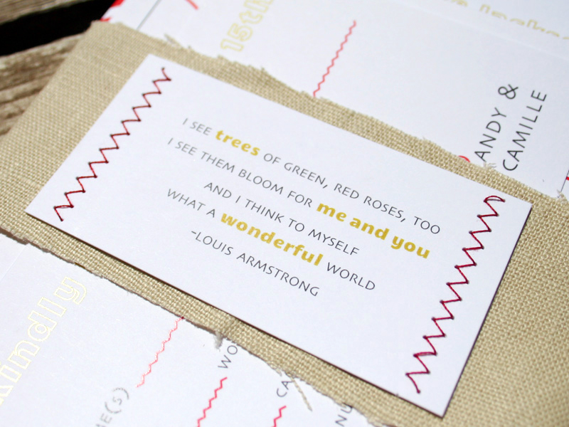 Red Chevron Stripe and Linen Wedding Invitations3 550x412 Camille Andrews 