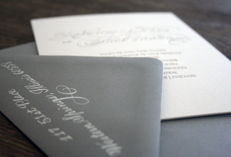 Yellow Gray Elegant Letterpress Wedding Invitations Envelope 550x373 Katie