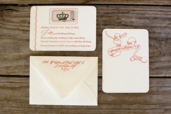 Orange Aqua Art Deco Letterpress Wedding Invitations Blackbird Letterpress 