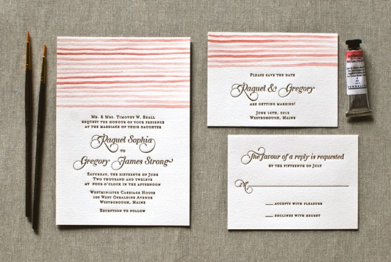 Seersucker Letterpress Watercolor Wedding Invitations Aerialist Press 550x368