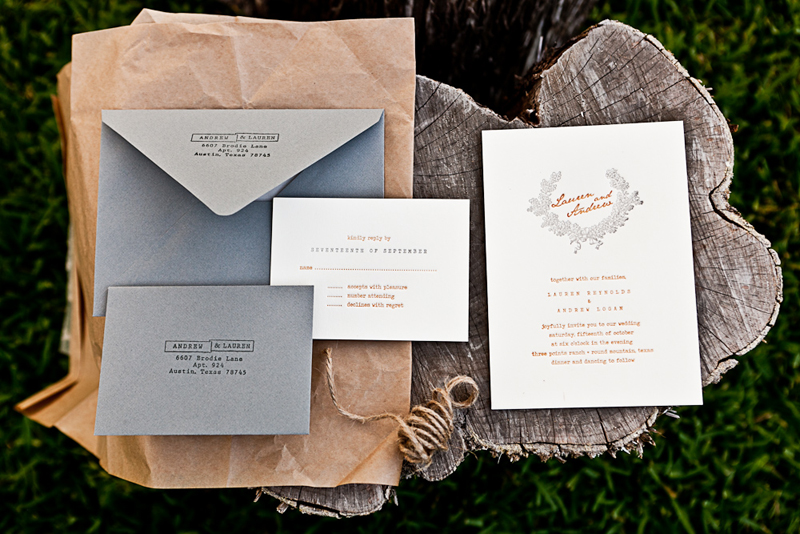 Orange Gray Letterpress Fall Wedding Invitations 550x367 Lauren Andrews 