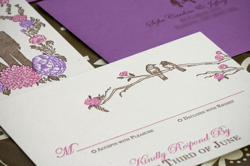 Purple Pink Silhouette Custom Wedding Invitations Papillon Press5 550x366 