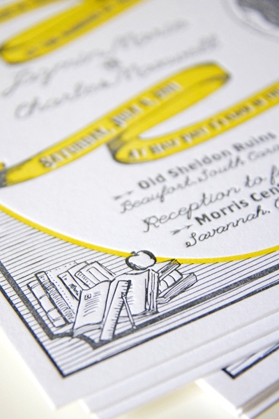  of Yellow Gray Silhouette Letterpress Wedding Invitations Detail 300x450 