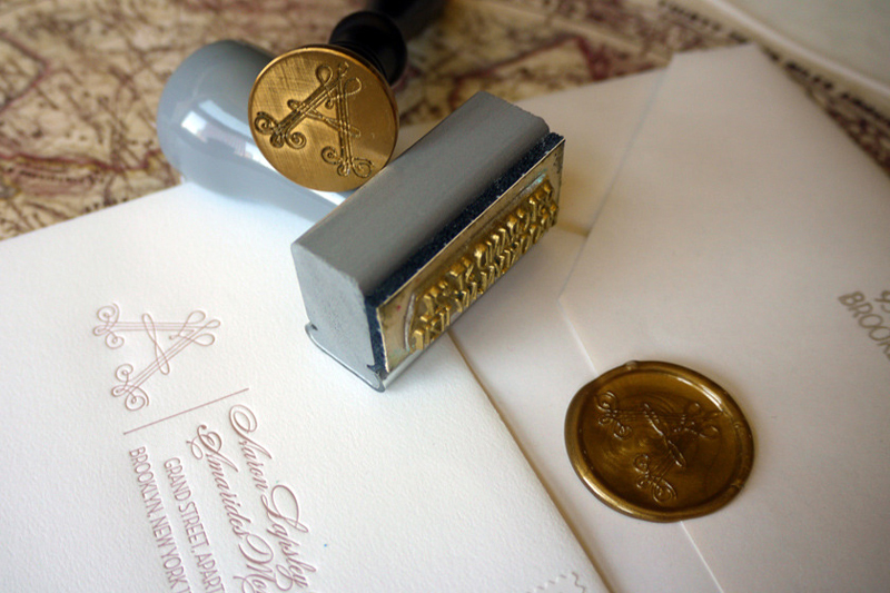 Elegant Pink Letterpress Brooklyn Wedding Invitations Gold Wax Seal 550x366