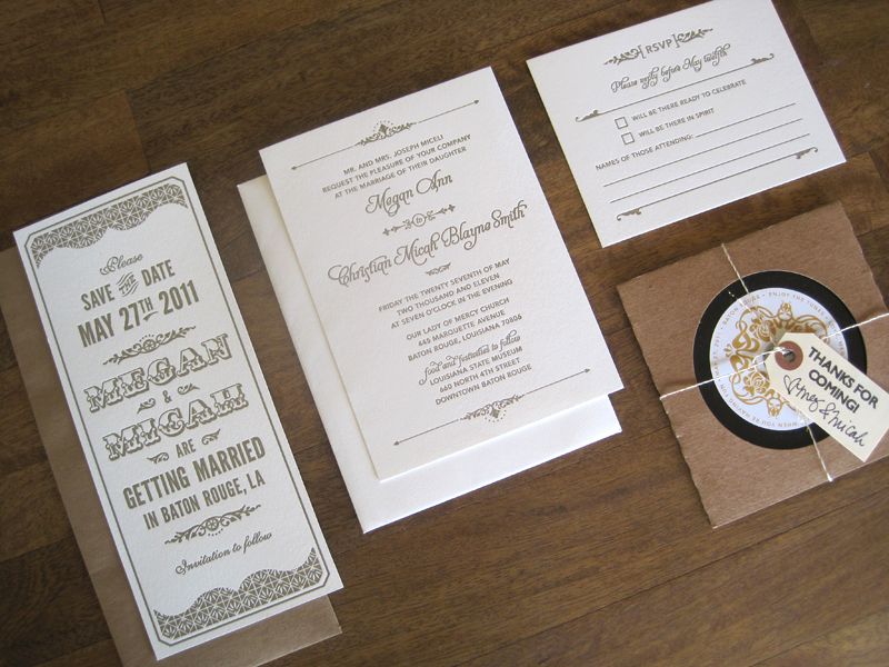 Art Deco Letterpress Wedding Invitations 550x412 Megan Micahs Metallic Art